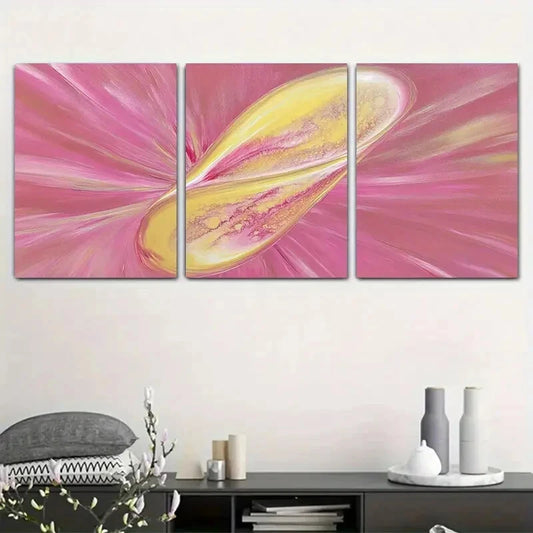 3pcs Pink and Yellow Abstract Design Metal Print Ready to Hang Art