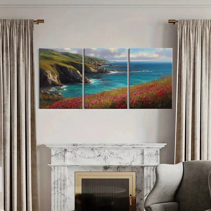 3pcs Coastal Landscape Ocean Waves Cliffside Metal Print Ready to Hang Art - Bella Home Decor