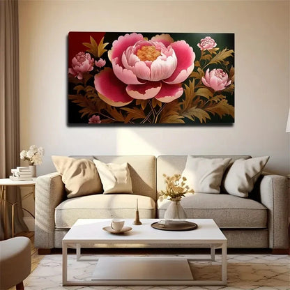 Atmospheric Peony Flowers Wall Art Canvas Office Home Room Framed 120x60cm