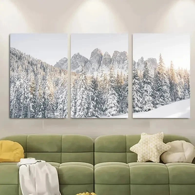 3pcs Featuring Winter Mountain Scenery with Snowy Metal Print Ready to Hang Art