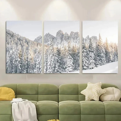 3pcs Featuring Winter Mountain Scenery with Snowy Metal Print Ready to Hang Art