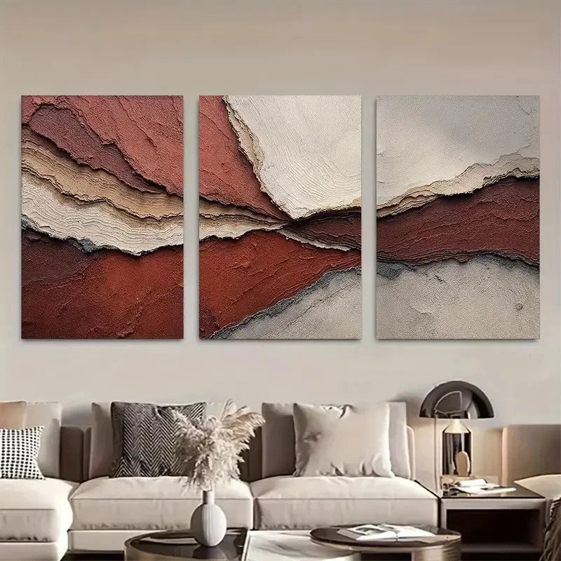 3pcs Burnt Sienna and Terracotta Abstract Metal Print Ready to Hang Art - Bella Home Decor
