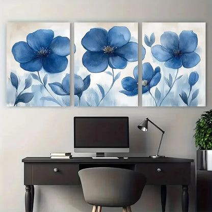 3pcs Elegant Blue Botanical Illustration Metal Print Ready to Hang Art - Bella Home Decor