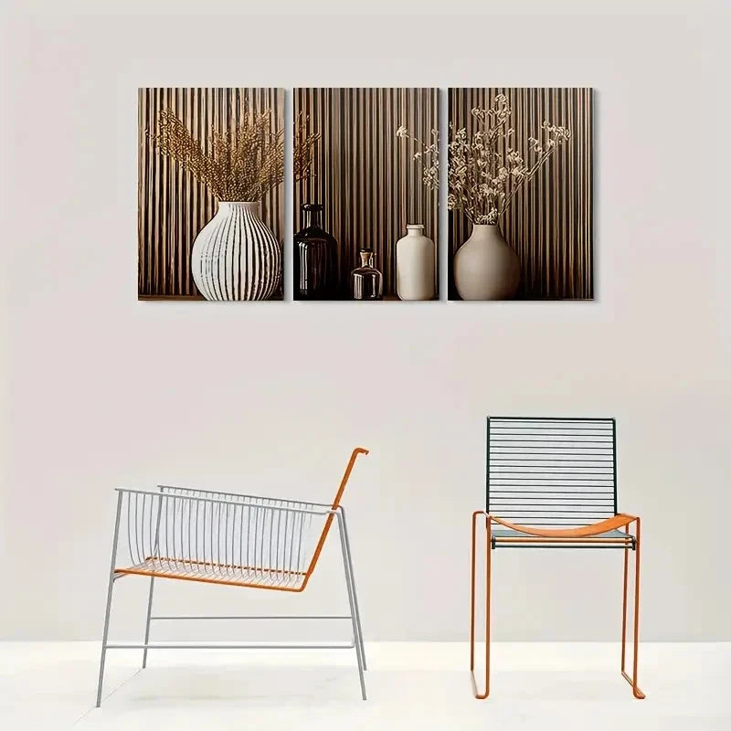 3pcs Minimalist Vase and Flowers Painting Wall Art Set Canvas Framed 60x90cm - High Quality Print 100% Australian Made Wall Canvas Ready to Hang