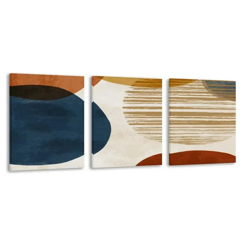 3pcs Abstract Blue And Orange Geometric Shapes Wall Art Set Canvas Framed 60x90cm - High Quality Print 100% Australian Made Wall Canvas Ready to Hang - Bella Home Decor