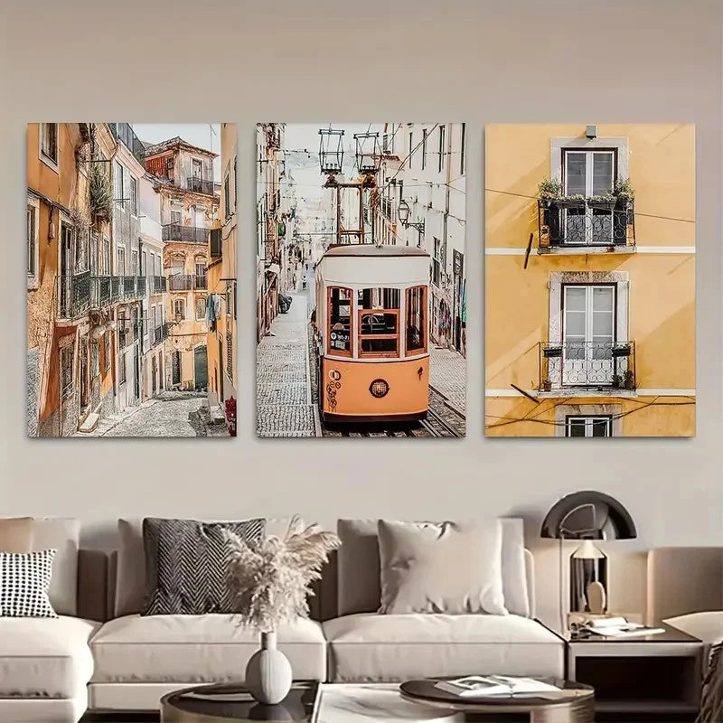 3pcs Lisbon Cityscape Photography Metal Print Ready to Hang Art