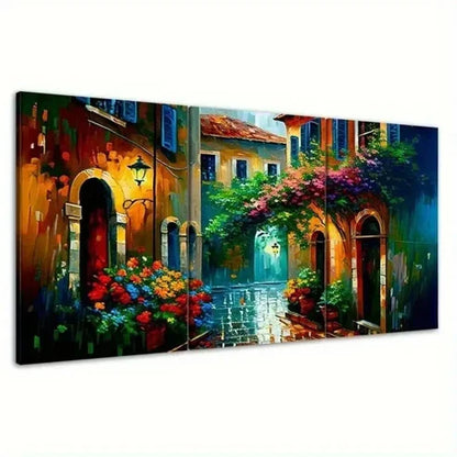 3pcs Abstract European Floral Street AEFS Wall Art Set Canvas Unframed - High Quality Print 100% Australian Made Wall Canvas - Bella Home Decor