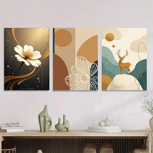 3pcs Contemporary Abstract Floral Minimalist Wall Art Set Canvas Framed 50x70cm - High Quality Print 100% Australian Made Wall Canvas Ready to Hang