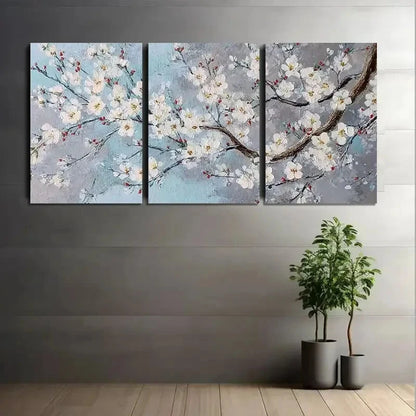 3pcs Cherry Blossom Painting on Grey Background Metal Print Ready to Hang Art - Bella Home Decor