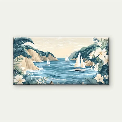 Tropical Plants Ships Flowers Wall Art Canvas Office Home Room Framed 120x60cm