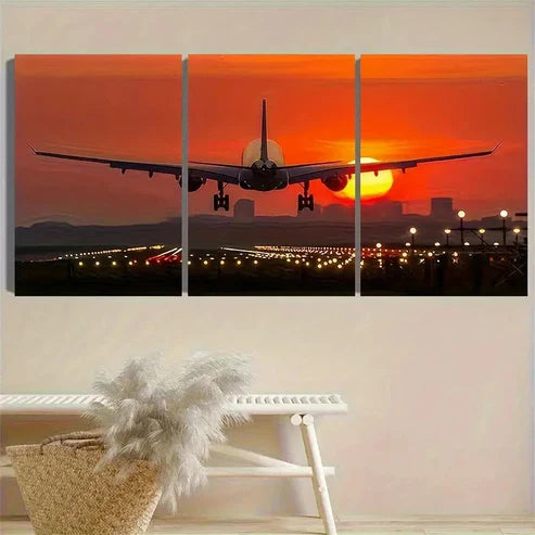 3pcs Sunset Flight Over Cityscape Wall Art Set Canvas Unframed - High Quality Print 100% Australian Made Wall Canvas - Bella Home Decor