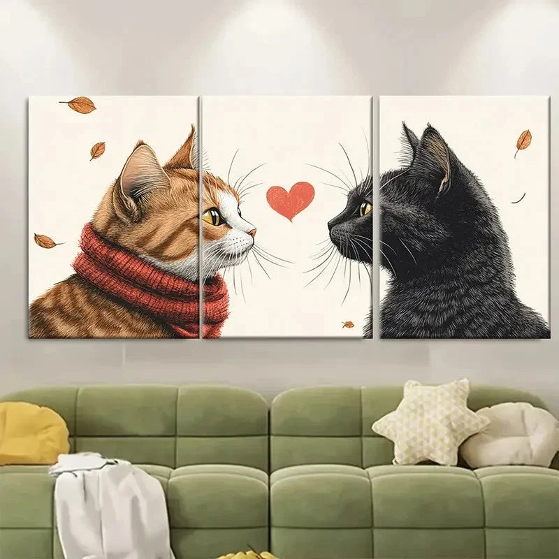 3pcs Couple Personalized Cat EI  Wall Art Set Canvas Framed 40x60cm - High Quality Print 100% Australian Made Wall Canvas Ready to Hang - Bella Home Decor