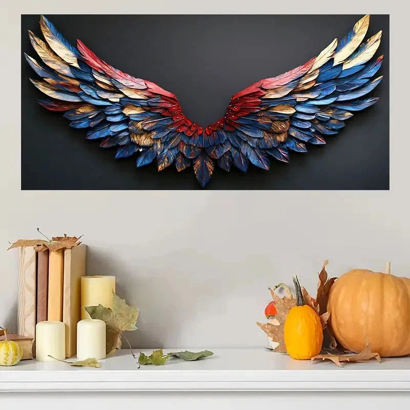 Vibrant Blue Red & Golden Wall Art Canvas Office Home Room Framed 120x60cm