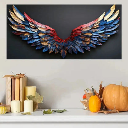 Vibrant Blue Red & Golden Wall Art Canvas Office Home Room Framed 120x60cm