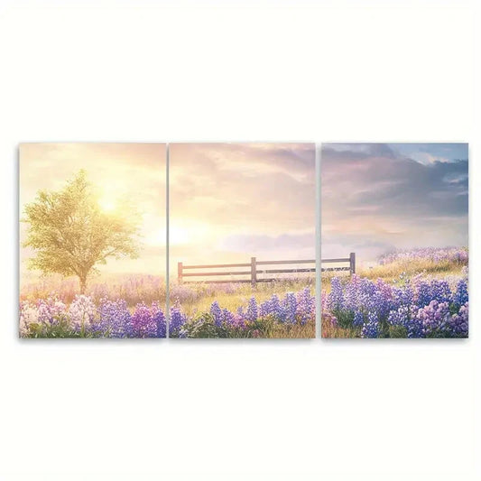 3pcs Nordic Minimalist Summer Meadow Metal Print Ready to Hang Art