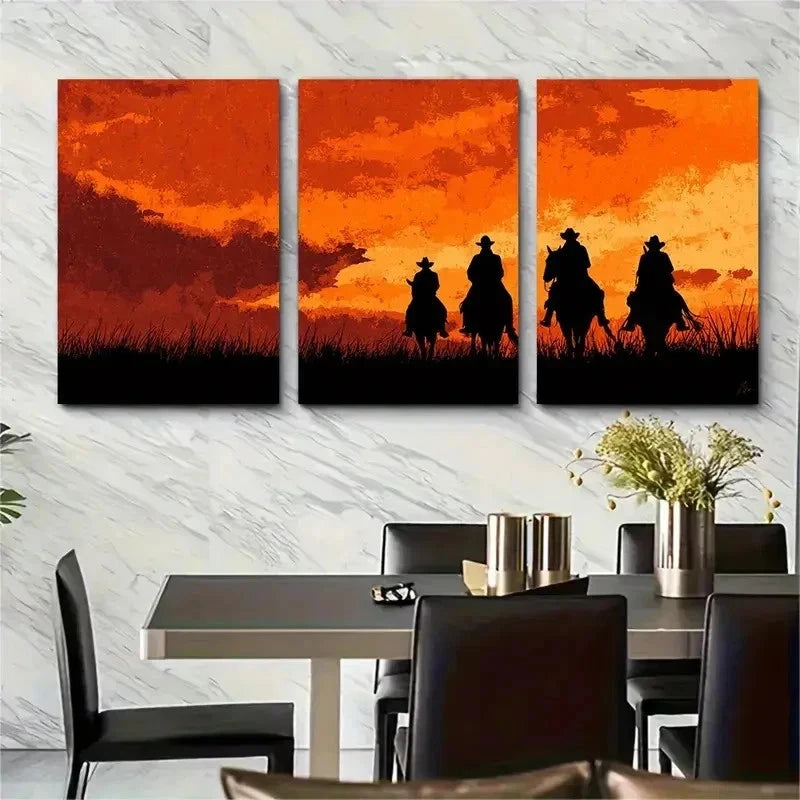 3pcs Cowboy Sunset Seamless Perfect Wall Art Set Canvas Framed 50x70cm - High Quality Print 100% Australian Made Wall Canvas Ready to Hang - Bella Home Decor