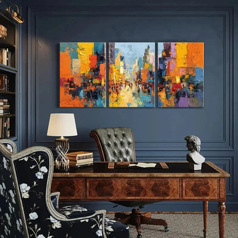 3pcs Abstract Cityscape Art Vibrant Colors Metal Print Ready to Hang Art - Bella Home Decor