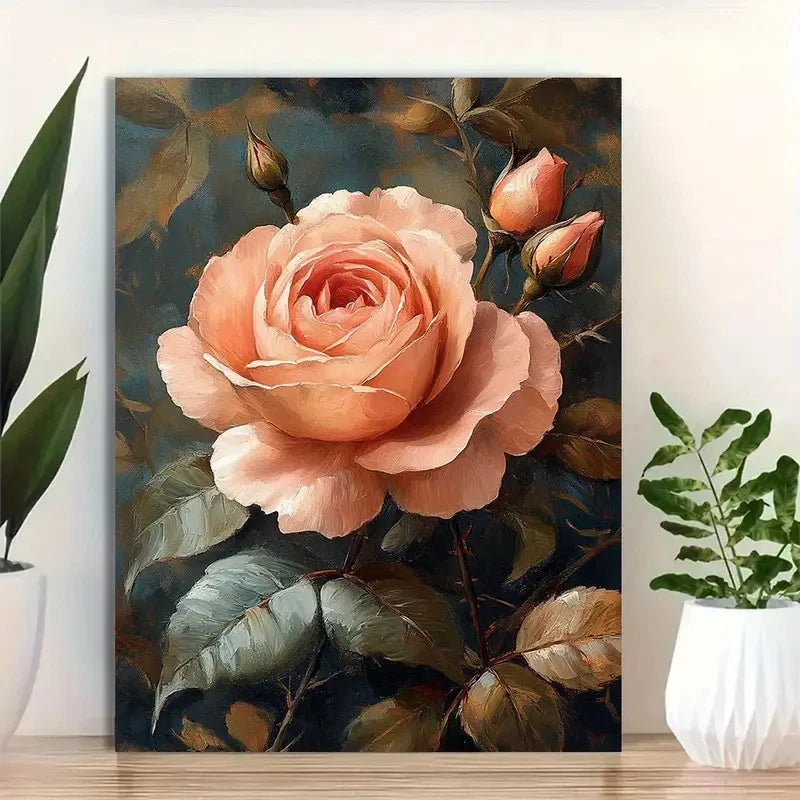Beautiful Abstract Pink Rose Floral Painting 40x60cm Metal Print Ready to Hang