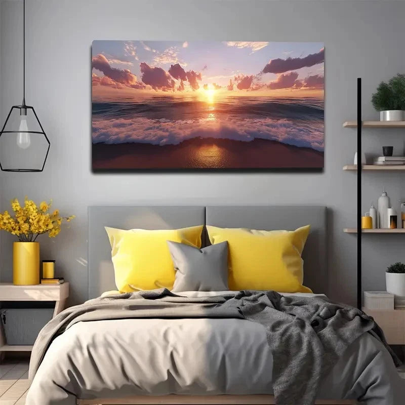 Vibrant Orange & Pink Sky Wall Art canvas office home room framed 120x60cm