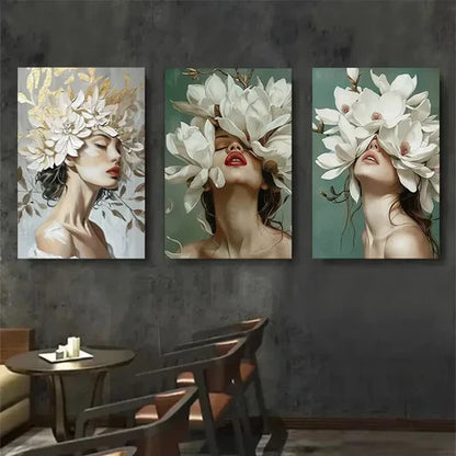3pcs Elegant Flower Crown Modern Perfect Wall Art Canvas Unframed - High Quality Print 100% Australian Made Wall Canvas
