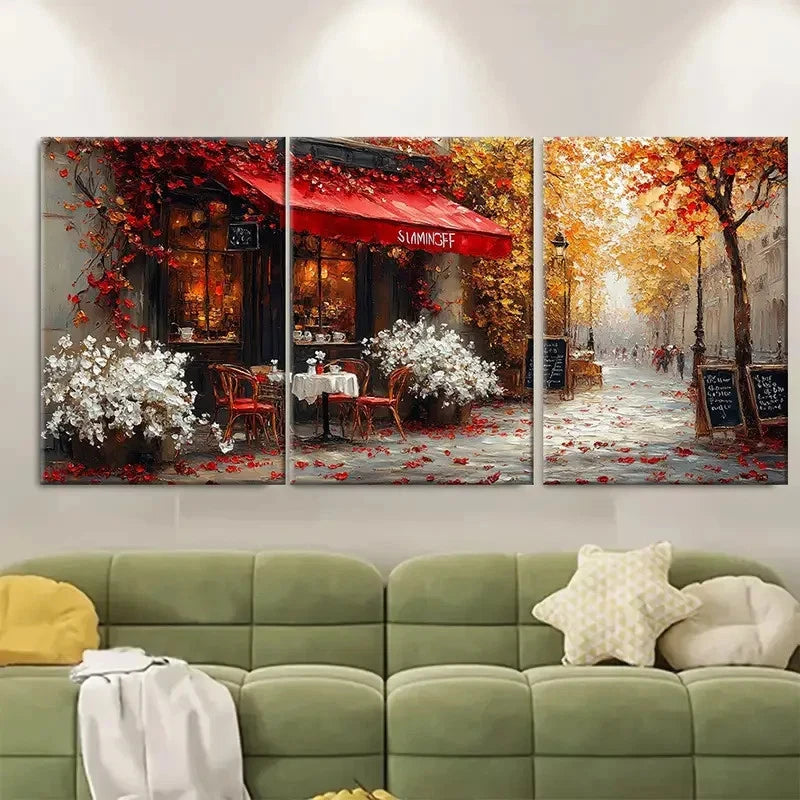 3pcs Paris Summer Beautiful White Red FlowersT   Wall Art Set Canvas Framed 40x60cm - High Quality Print 100% Australian Made Wall Canvas Ready to Hang