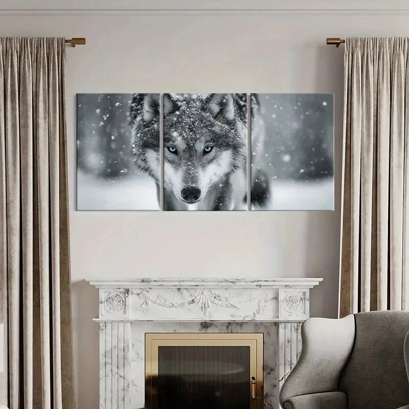3pcs Winter Wolf Art Snowy Landscape Blue Eyes Metal Print Ready to Hang Art - Bella Home Decor