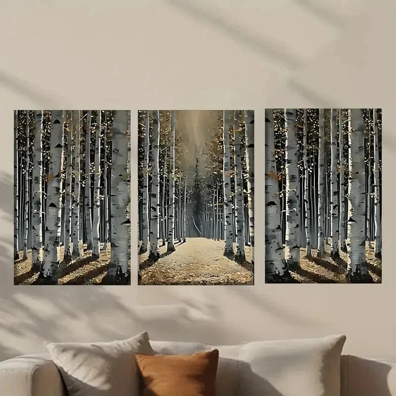 3pcs Forest Filled with White Birch Trees Wall Art Set Canvas Framed 50x70cm - High Quality Print 100% Australian Made Wall Canvas Ready to Hang - Bella Home Decor