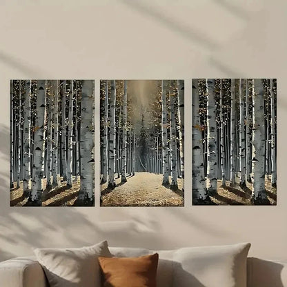 3pcs Forest Filled with White Birch Trees Wall Art Set Canvas Framed 50x70cm - High Quality Print 100% Australian Made Wall Canvas Ready to Hang - Bella Home Decor