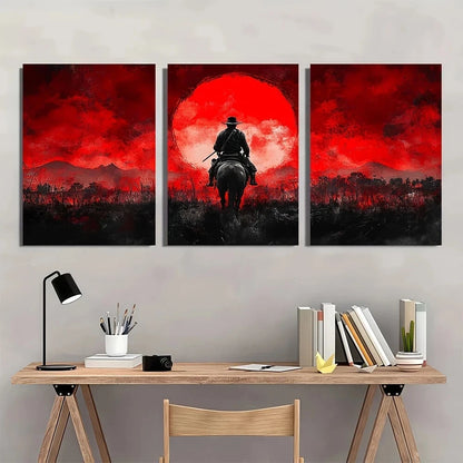3pcs Japanese Cowboy Wild West Samurai Mashup Metal Print Ready to Hang Art - Bella Home Decor
