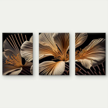 3pcs Elegant Gold and White Floral Wall Art Set Canvas Framed 60x90cm - High Quality Print 100% Australian Made Wall Canvas Ready to Hang