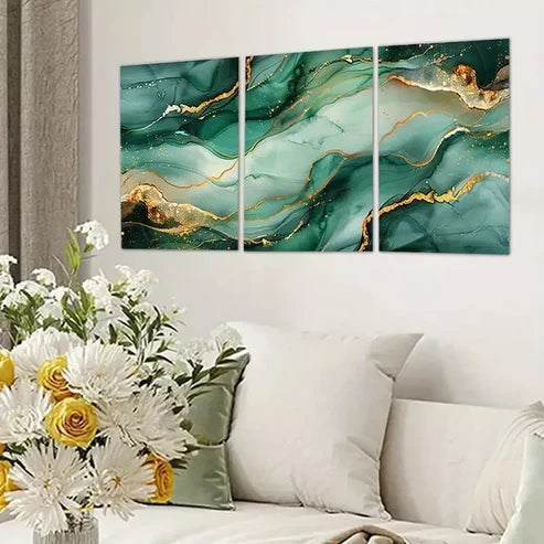 3pcs Green & Gold Abstract  Art Set Canvas Unframed - High Quality Print 100% Australian Made Wall Canvas