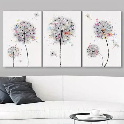 3pcs Dandelions & Watercolor Dots Floral Wilderness Drawings Wall Art Canvas Unframed - High Quality Print 100% Australian Made Wall Canvas - Bella Home Decor