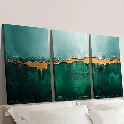 3pcs  Dark Green & Golden Abstract  Wall Art Set Canvas Framed 60x90cm - High Quality Print 100% Australian Made Wall Canvas Ready to Hang - Bella Home Decor