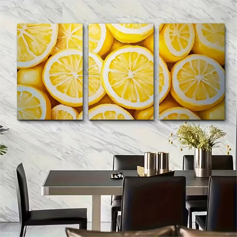 3pcs Lemon Slices Metal Print Ready to Hang Art