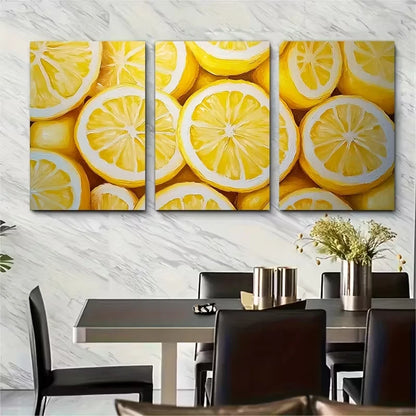 3pcs Lemon Slices Metal Print Ready to Hang Art