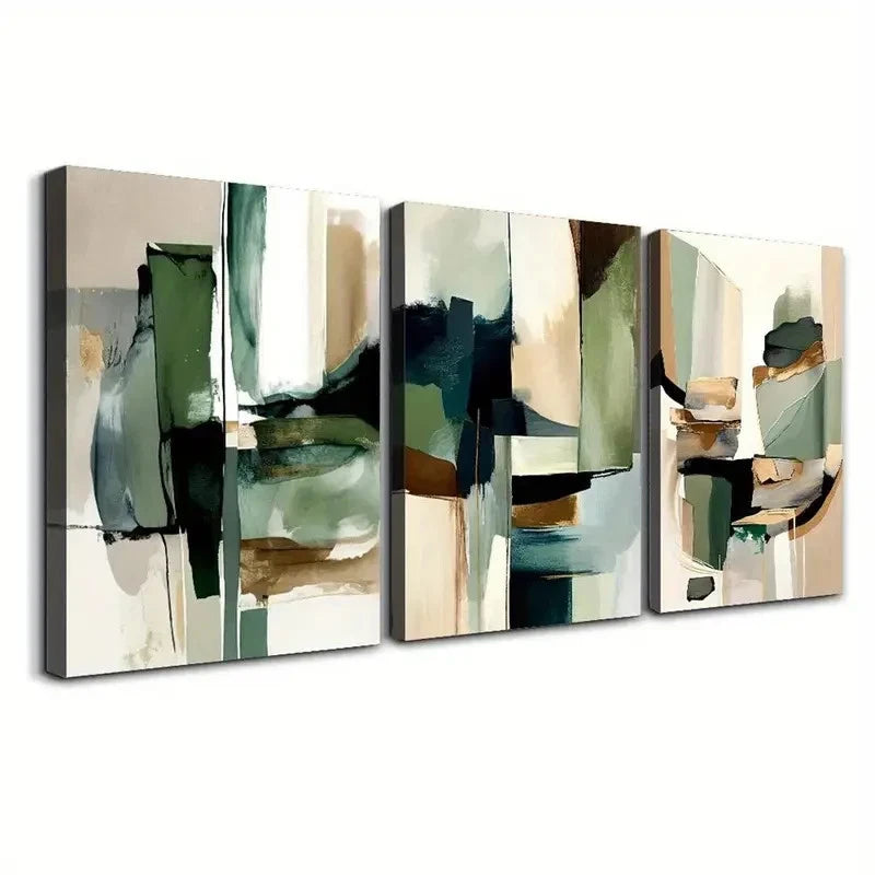 3pcs  Green, Beige, Brown, Black, White GB  Wall Art Set Canvas Framed 60x90cm - High Quality Print 100% Australian Made Wall Canvas Ready to Hang - Bella Home Decor