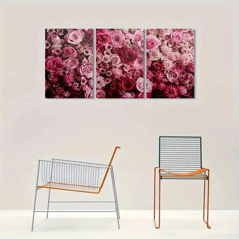 3pcs Abstract Flower Pink Rose Metal Print Ready to Hang Art - Bella Home Decor