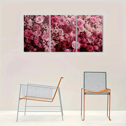 3pcs Abstract Flower Pink Rose Metal Print Ready to Hang Art - Bella Home Decor