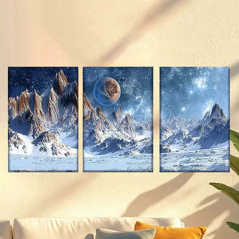 3pcs Charming Snowy Blue Starry Sky Wall Art Set Canvas Unframed – High Quality Print 100% Australian Made Wall Canvas