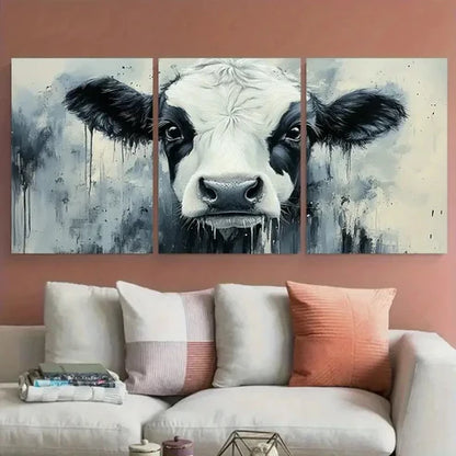 3pcs Black and White Cow Watercolor Design Wall Art Set Canvas Unframed - High Quality Print 100% Australian Made Wall Canvas - Bella Home Decor