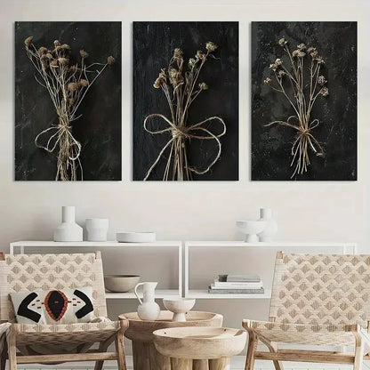 3pcs Painting Moody Vintage Black Floral Metal Print Ready to Hang Art - Bella Home Decor