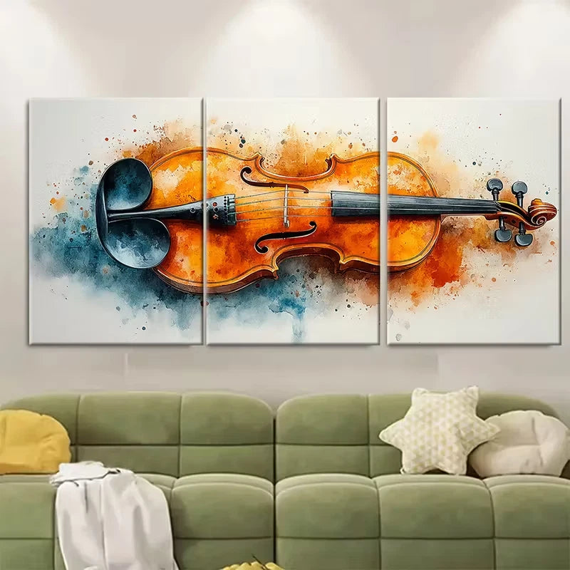 3pcs Abstract Violin Watercolour Metal Print Ready to Hang Art - Bella Home Decor