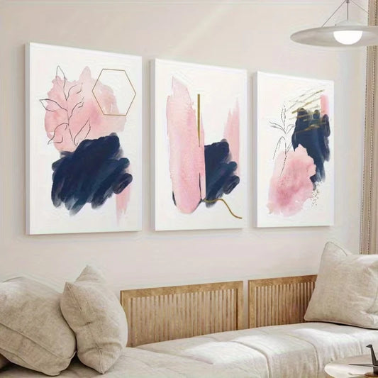 3pcs Abstract Pink & Blue Modern Bohemian Wall Art Set Canvas Framed 40x60cm - High Quality Print 100% Australian Made Wall Canvas Ready to Hang