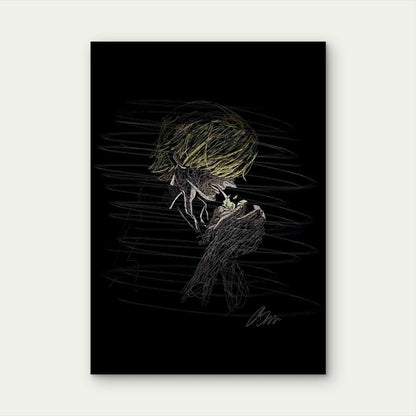 Golden Haired Man Lighting Cigarette 40x60cm Metal Print Ready to Hang - Bella Home Decor