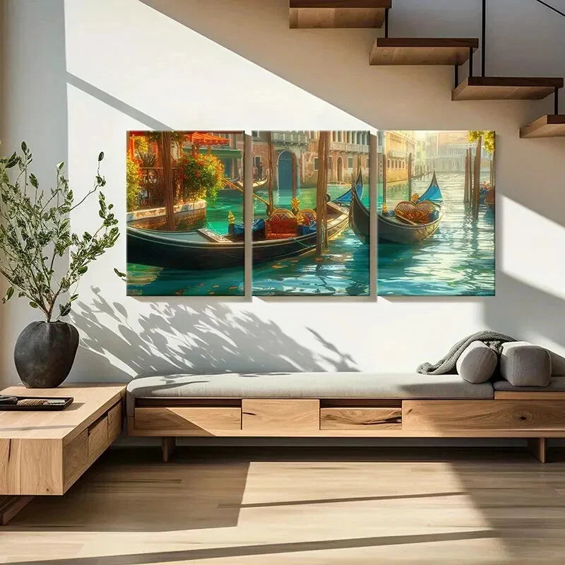 3pcs Venetian Gondolas Water Reflections Metal Print Ready to Hang Art - Bella Home Decor