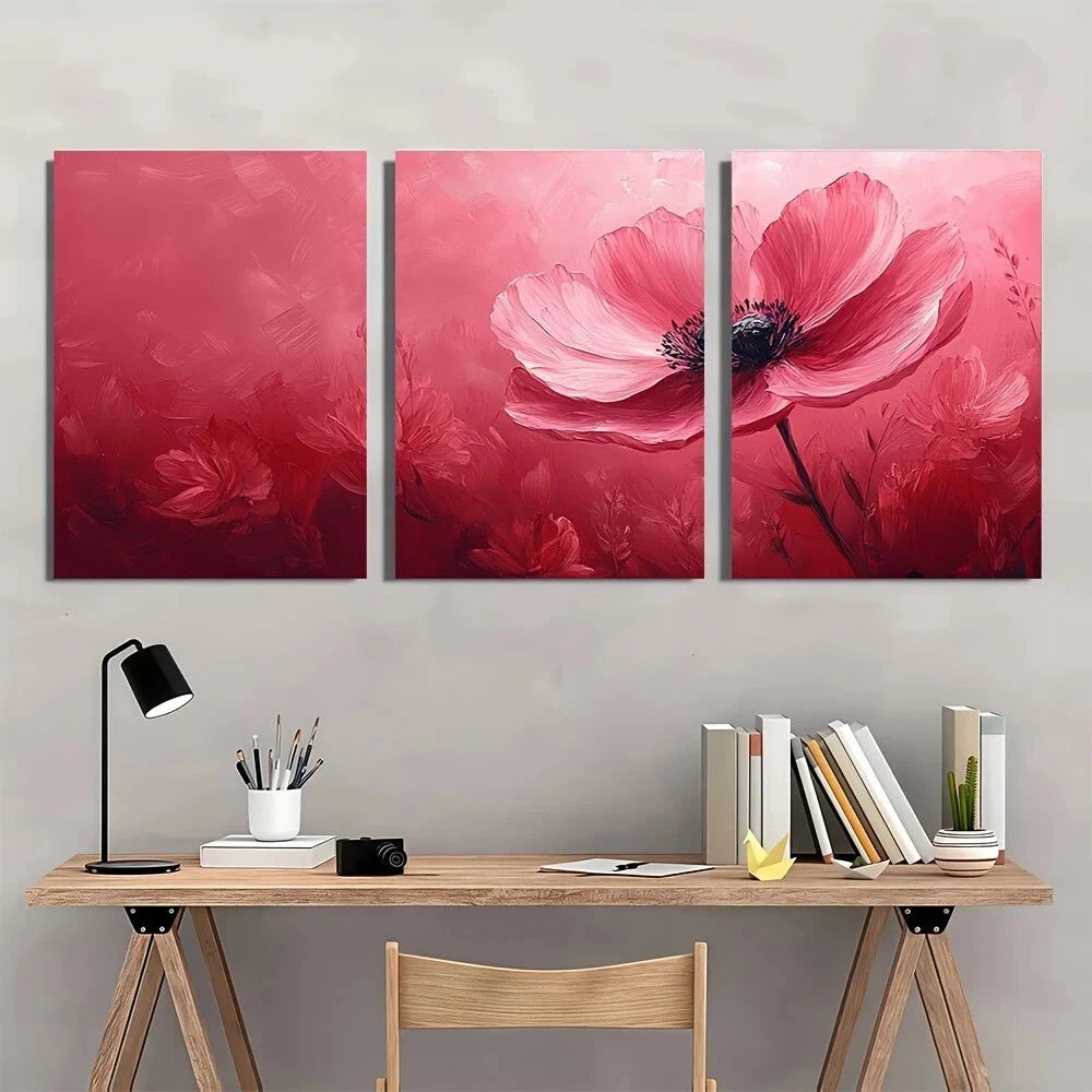 3pcs Rustic Pink Botanical Abstract Metal Print Ready to Hang Art - Bella Home Decor