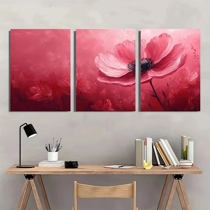 3pcs Rustic Pink Botanical Abstract Metal Print Ready to Hang Art - Bella Home Decor
