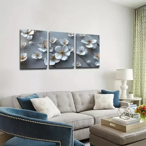 3pcs White, Romantic, Flowers, Exquisite Wall Art Set Canvas Unframed - High Quality Print 100% Australian Made Wall Canvas