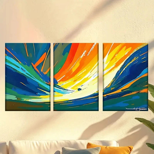 3pcs a painting of a colorful abstract design Wall Art Set Canvas Framed 50x70cm - High Quality Print 100% Australian Made Wall Canvas Ready to Hang
