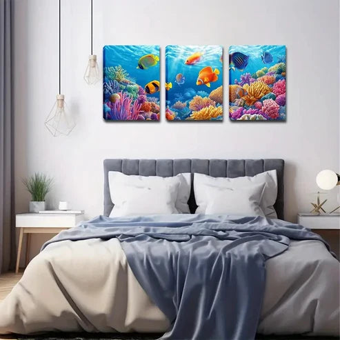 3pcs Colorful Fish of the Sea Wall Art Set Wall Art Canvas Unframed - High Quality Print 100% Australian Made Wall Canvas - Bella Home Decor